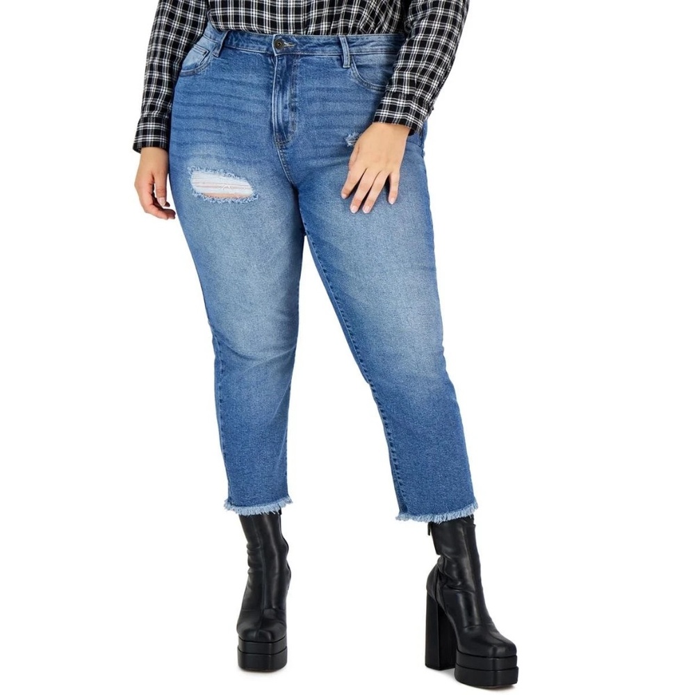 NWT Celebrity Pink Womens High Rise Frayed Hem Denim Straight Jeans size 20